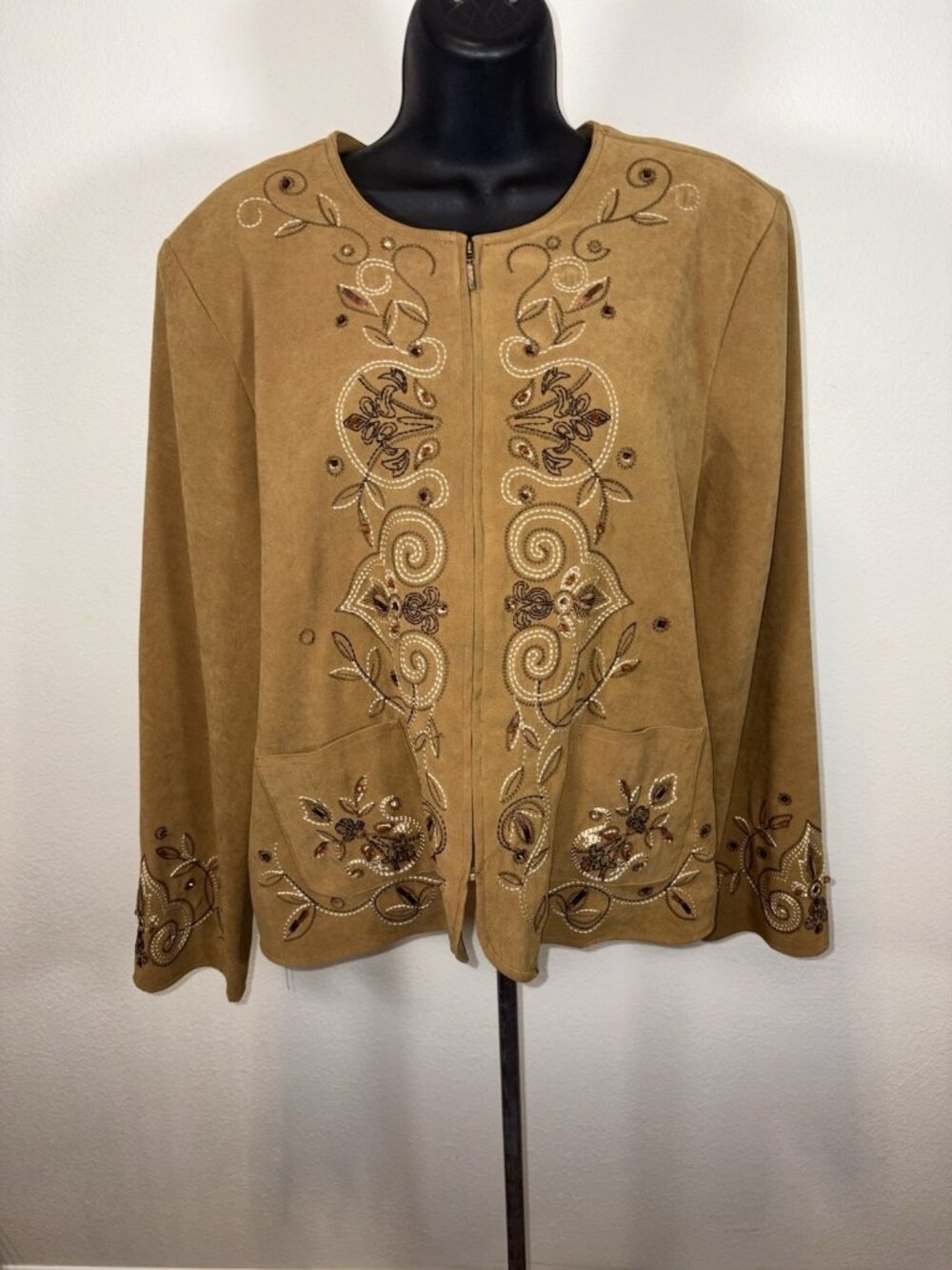 Dress Barn Micro Suede Blazer/Jacket Women Large L Embroidered Sequins